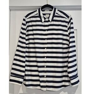Chico's Navy and White Striped Button-Down Shirt